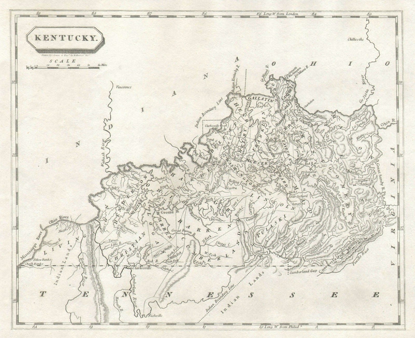 Kentucky state map. Arrowsmith & Lewis. Native American